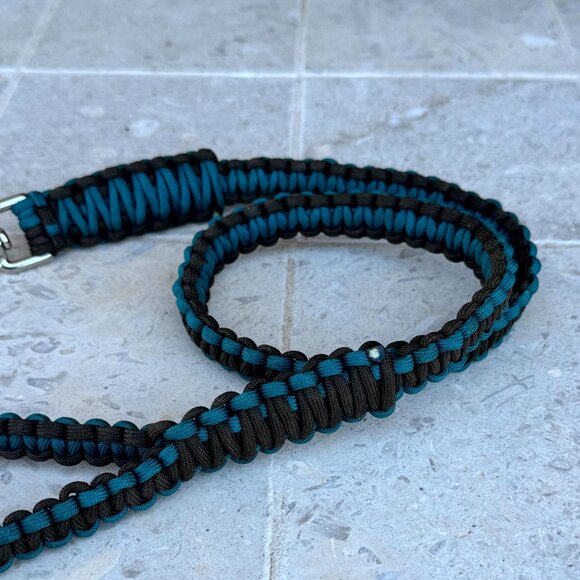 Dog Leash Short Sturdy Lead 35" Dark Brown Teal Paracord ~ New Handmade in U.S.A - Picture 1 of 8